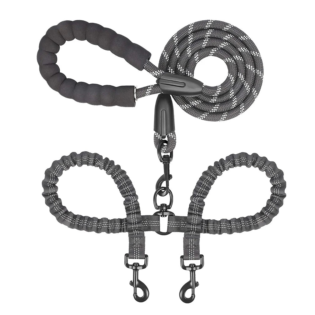 2 Dogs Leash Coupler Double Twin Lead Walking Dog Leashes