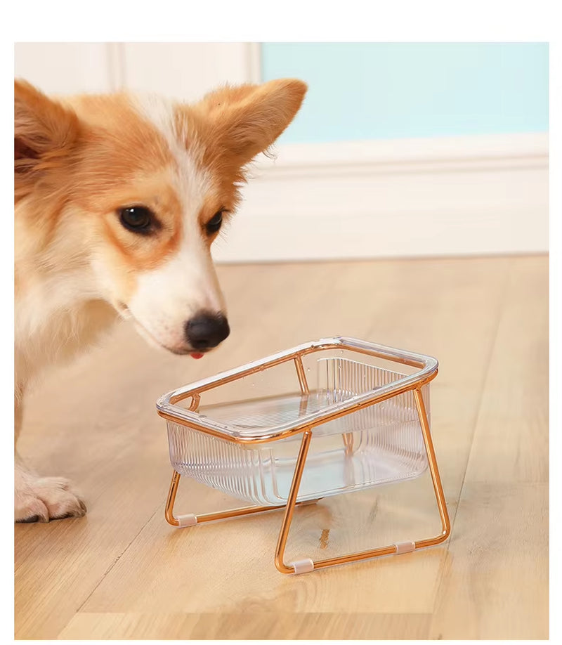 Transparent Cat Bowl, High Foot, Oblique Neck, Easy to Clean