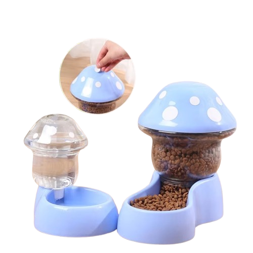 2Pcs Cat Bowl Set with Automatic Feeder & Water Dispenser