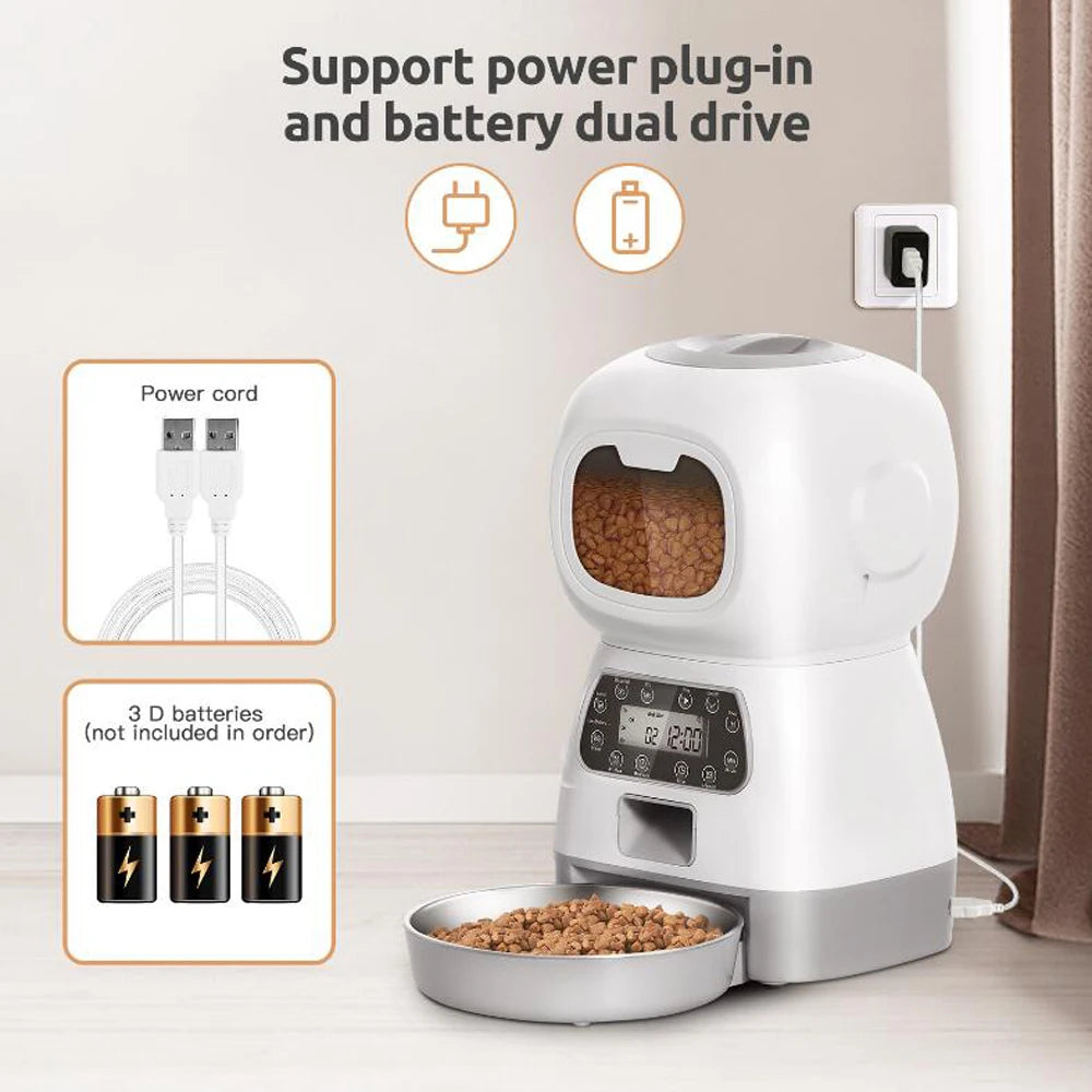 3.5L Auto Pet Feeder for Cats & Dogs, Wifi, Voice Recorder, Timing