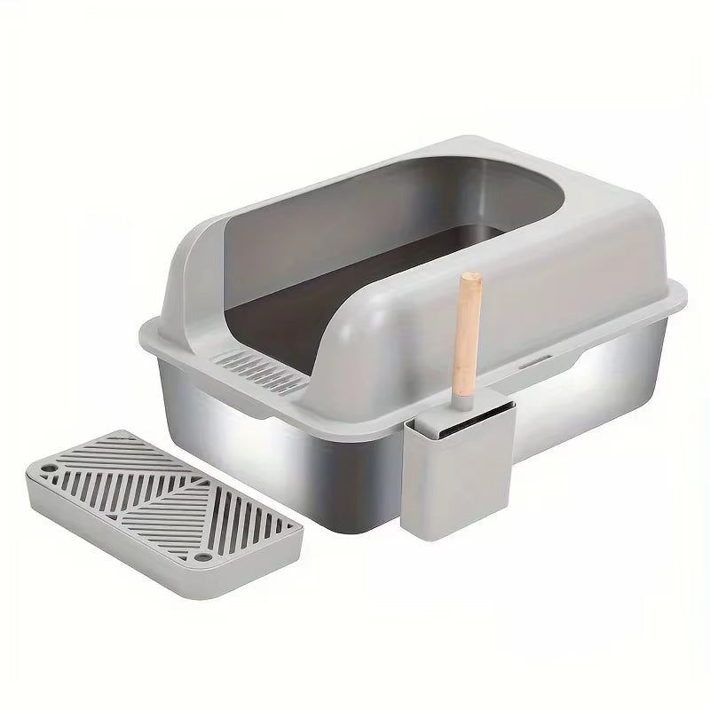 Stainless Semi Open Plan Cat Litter Box Comfortable Large Space Sturdy Durable Wider Thicker Removable Easy Cleaning Pet Supplie