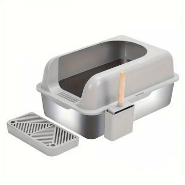 Stainless Semi Open Plan Cat Litter Box Comfortable Large Space Sturdy Durable Wider Thicker Removable Easy Cleaning Pet Supplie
