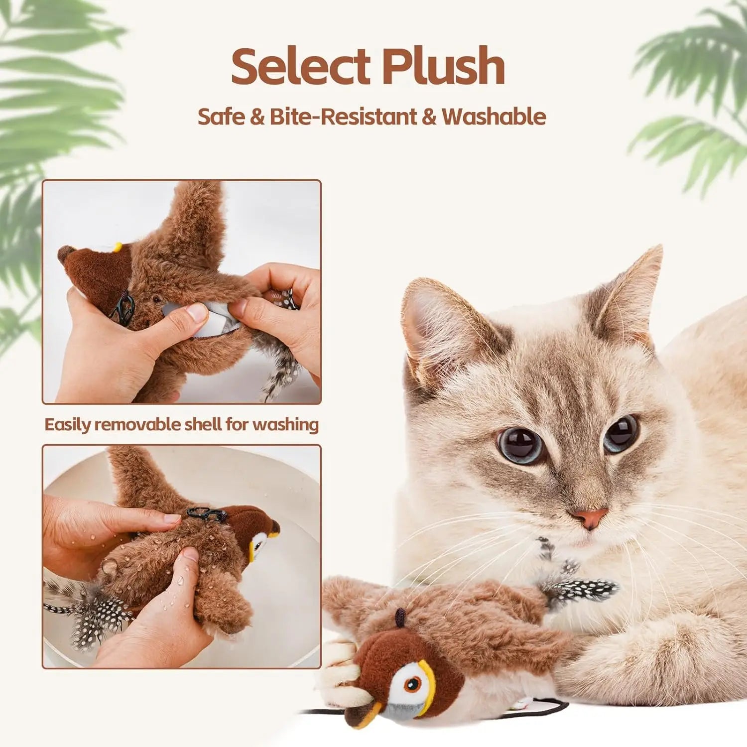 Rechargeable Cat Toy Chirping Flapping Bird with Catnip