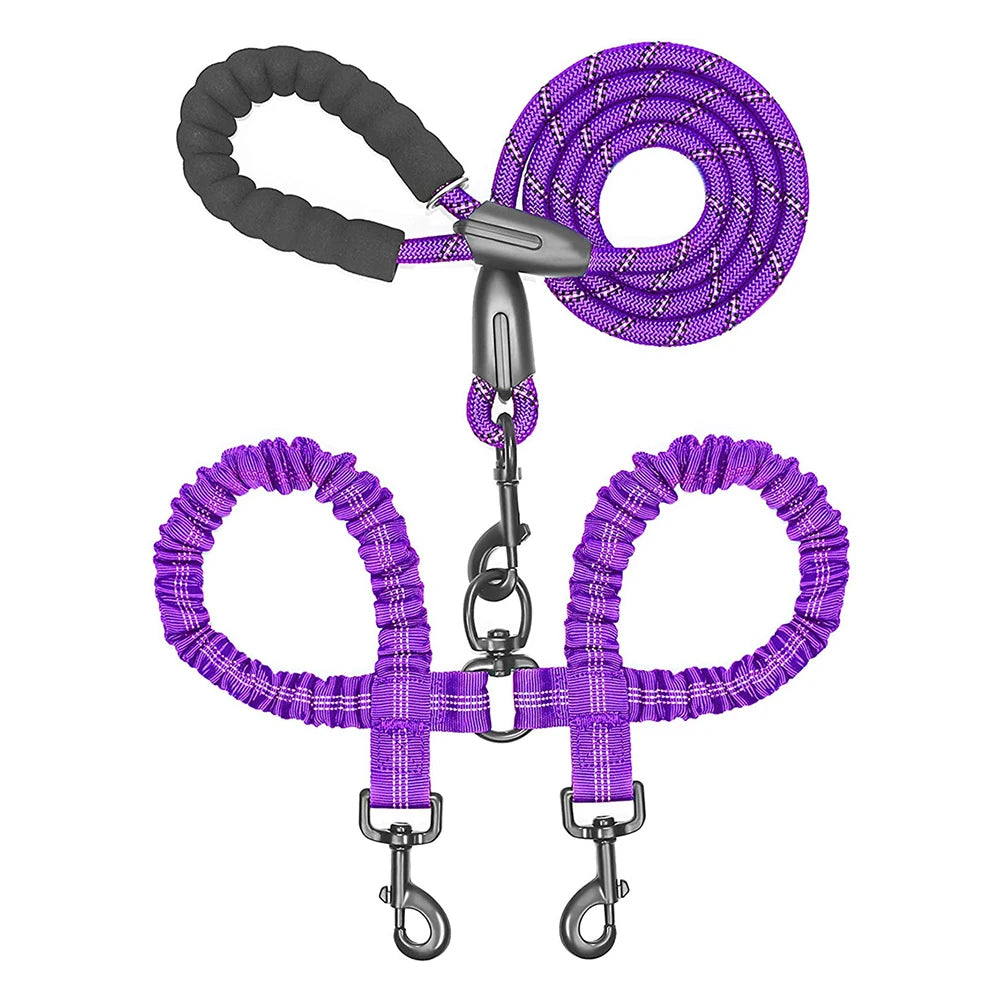 2 Dogs Leash Coupler Double Twin Lead Walking Dog Leashes