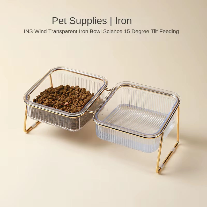 Transparent Cat Bowl, High Foot, Oblique Neck, Easy to Clean