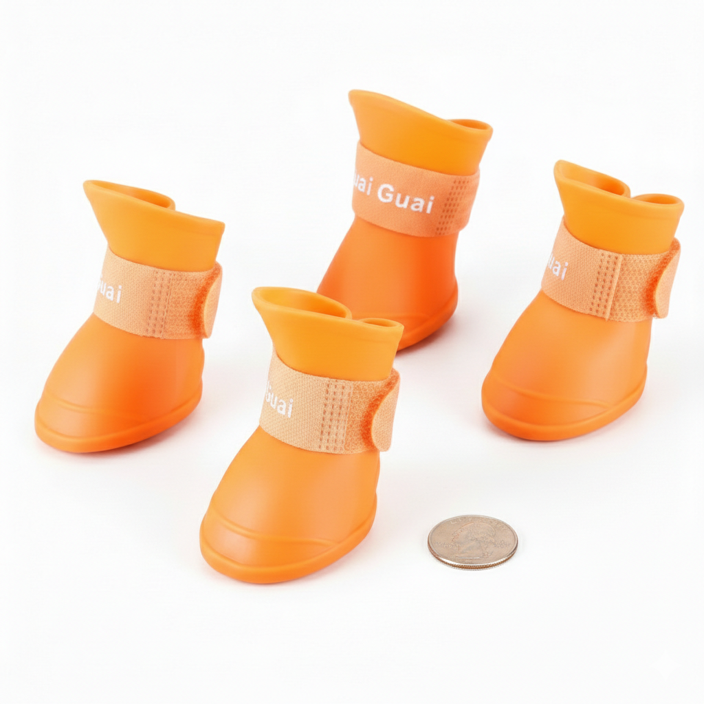 4Pcs Waterproof Anti-Slip Rubber Rain Boots for Dogs & Cats