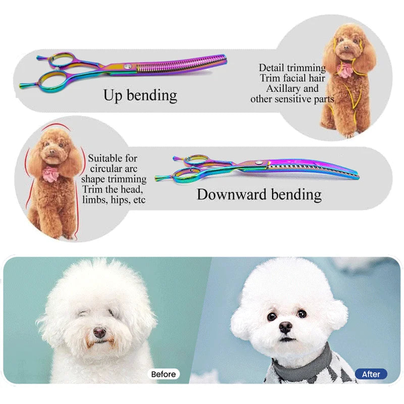 Colorful 7" Curved Thinning Shears for Dog Grooming Scissors