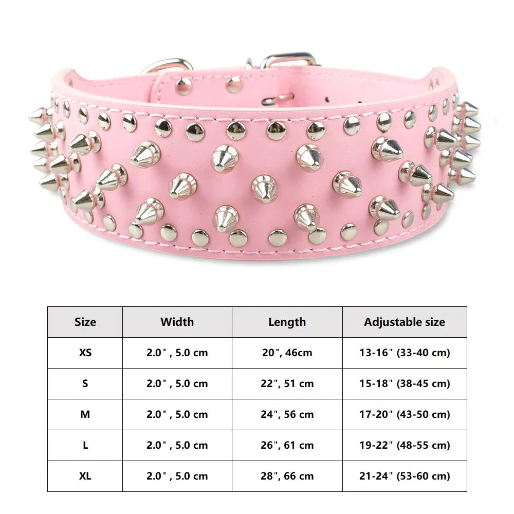 Spiked Studded Leather Dog Collar Adjustable for Pets