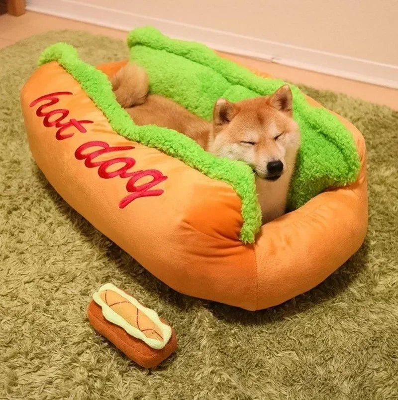 Soft Pet Bed Hot Dog House – Warm, Washable, for Cats & Dogs
