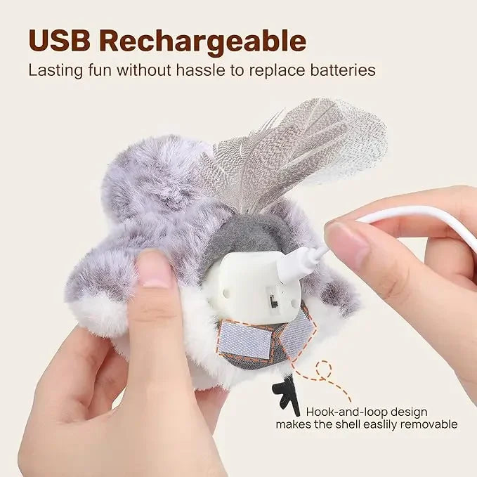 Rechargeable Chirping Flapping Bird Cat Toy with Catnip & Squeak