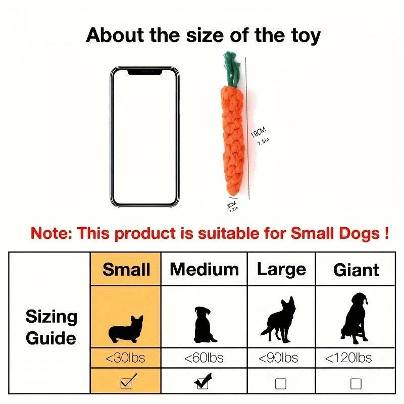 1Pc Carrot Shape Cotton Rope Toy for Dogs & Cats, Indoor Chew