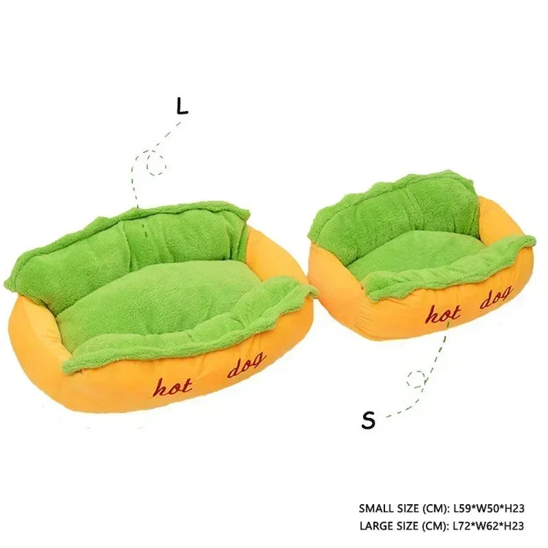Soft Pet Bed Hot Dog House – Warm, Washable, for Cats & Dogs