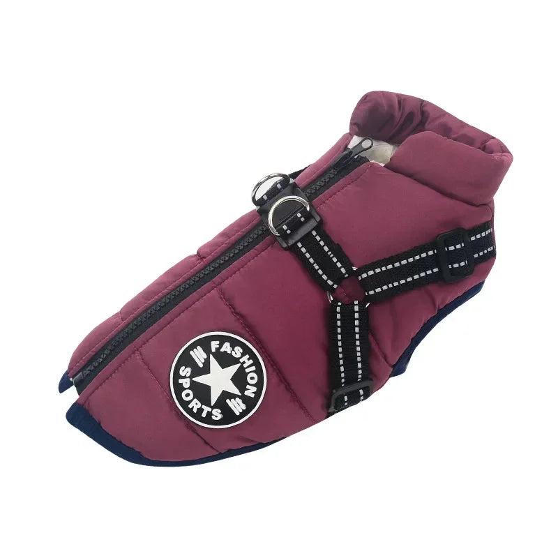 Waterproof Winter Dog Jacket Fleece Coat with Harness