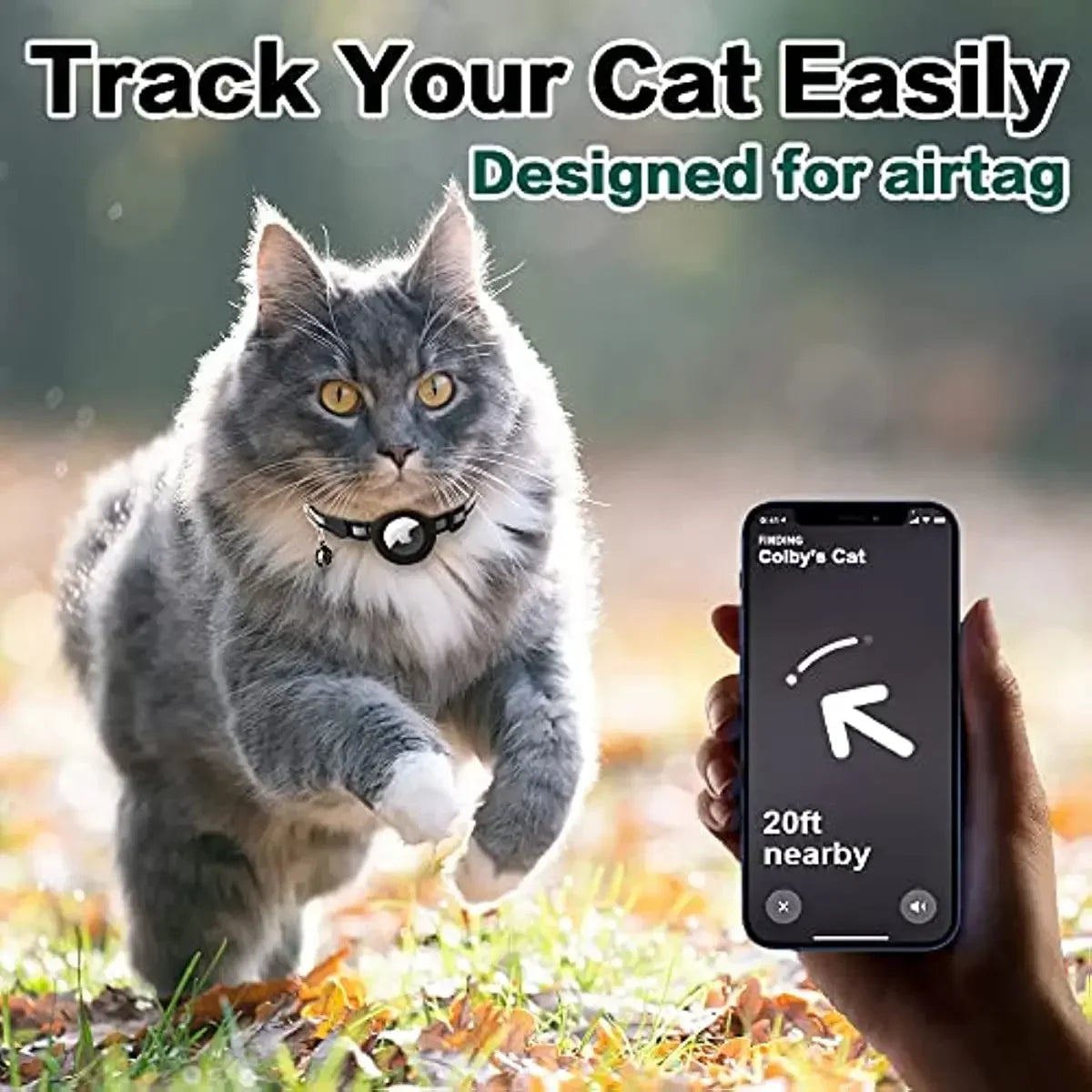 AirTag Cat Collar Reflective w/ Holder & Bell, 0.4" Breakaway