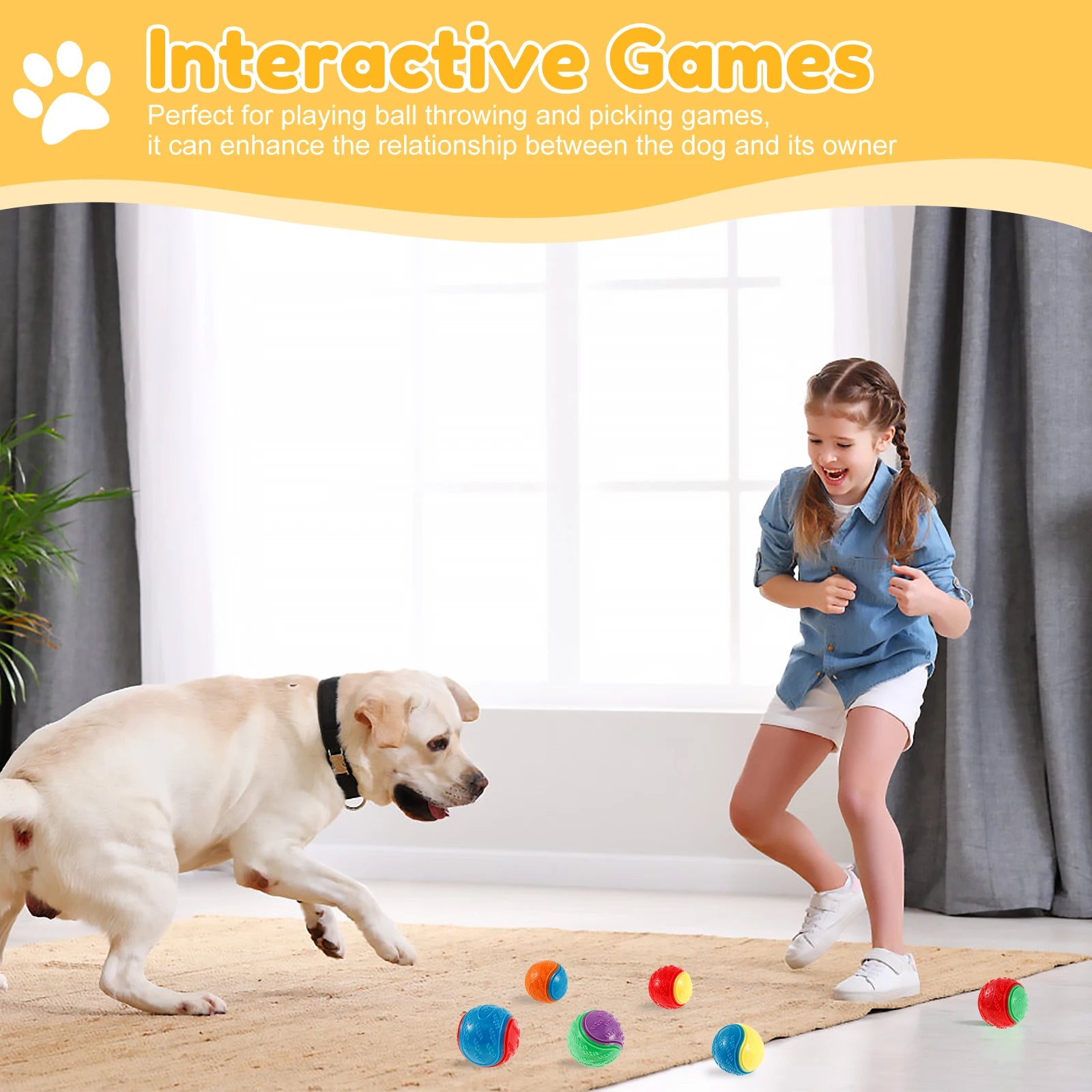 6Pcs Squeaky Dog Chew Toys, TPR Teeth-Cleaning Balls