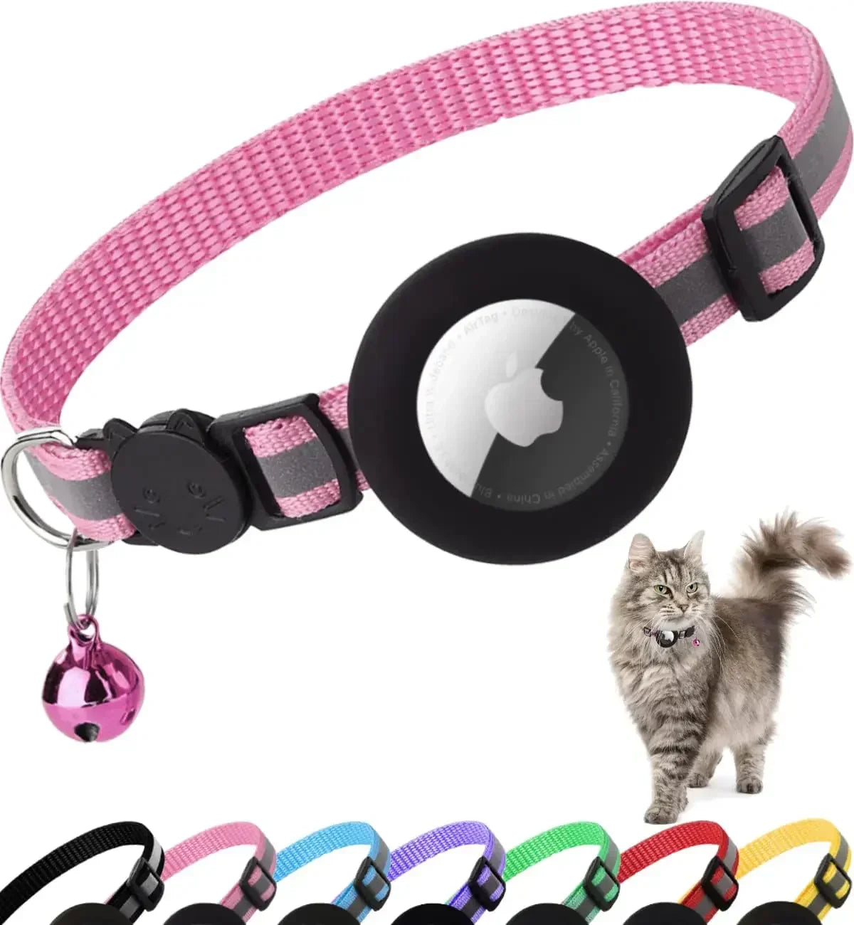 AirTag Cat Collar Reflective w/ Holder & Bell, 0.4" Breakaway