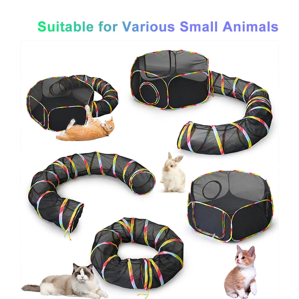 Foldable Outdoor Cat Enclosure & Playpen Tunnel for Pets