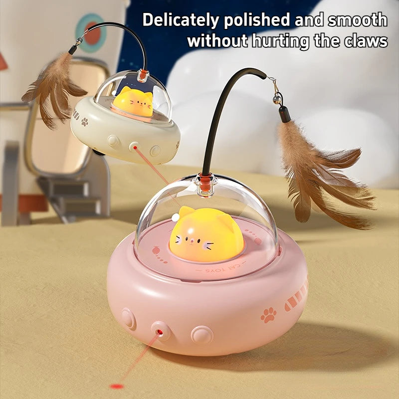 Smart Electric UFO Cat Teaser Toy w/ Bell & Feather
