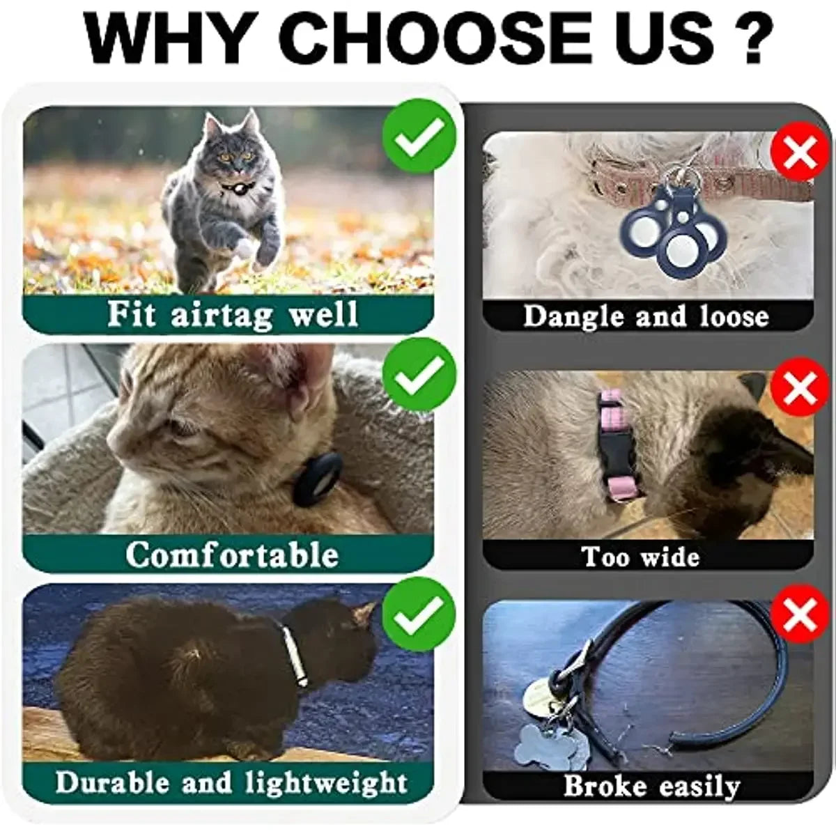 AirTag Cat Collar Reflective w/ Holder & Bell, 0.4" Breakaway