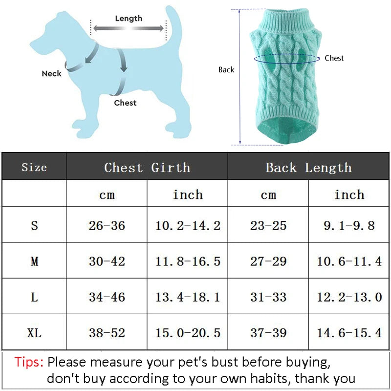Winter Dog Sweater for Small Dogs Cats – Warm Turtleneck