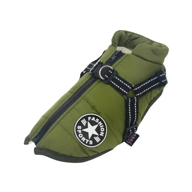 Waterproof Winter Dog Jacket Fleece Coat with Harness