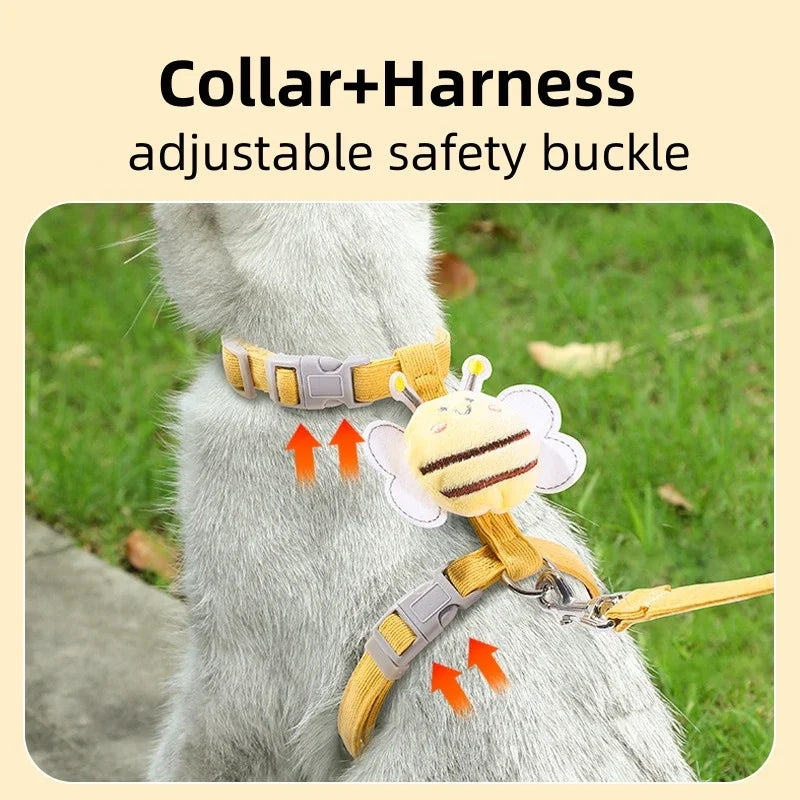 Cartoon Bee Pet Harness Leash Set for Small/Medium Dogs/ Cats