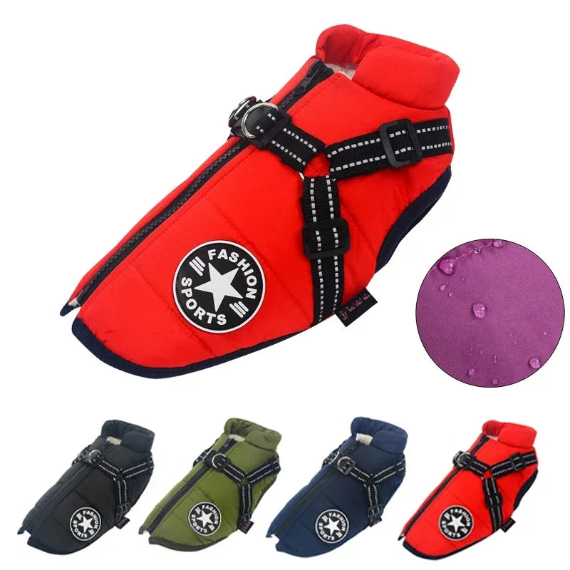 Waterproof Winter Dog Jacket Fleece Coat with Harness