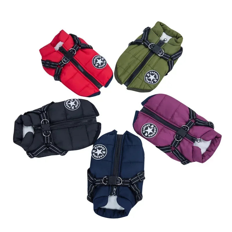 Waterproof Winter Dog Jacket Fleece Coat with Harness