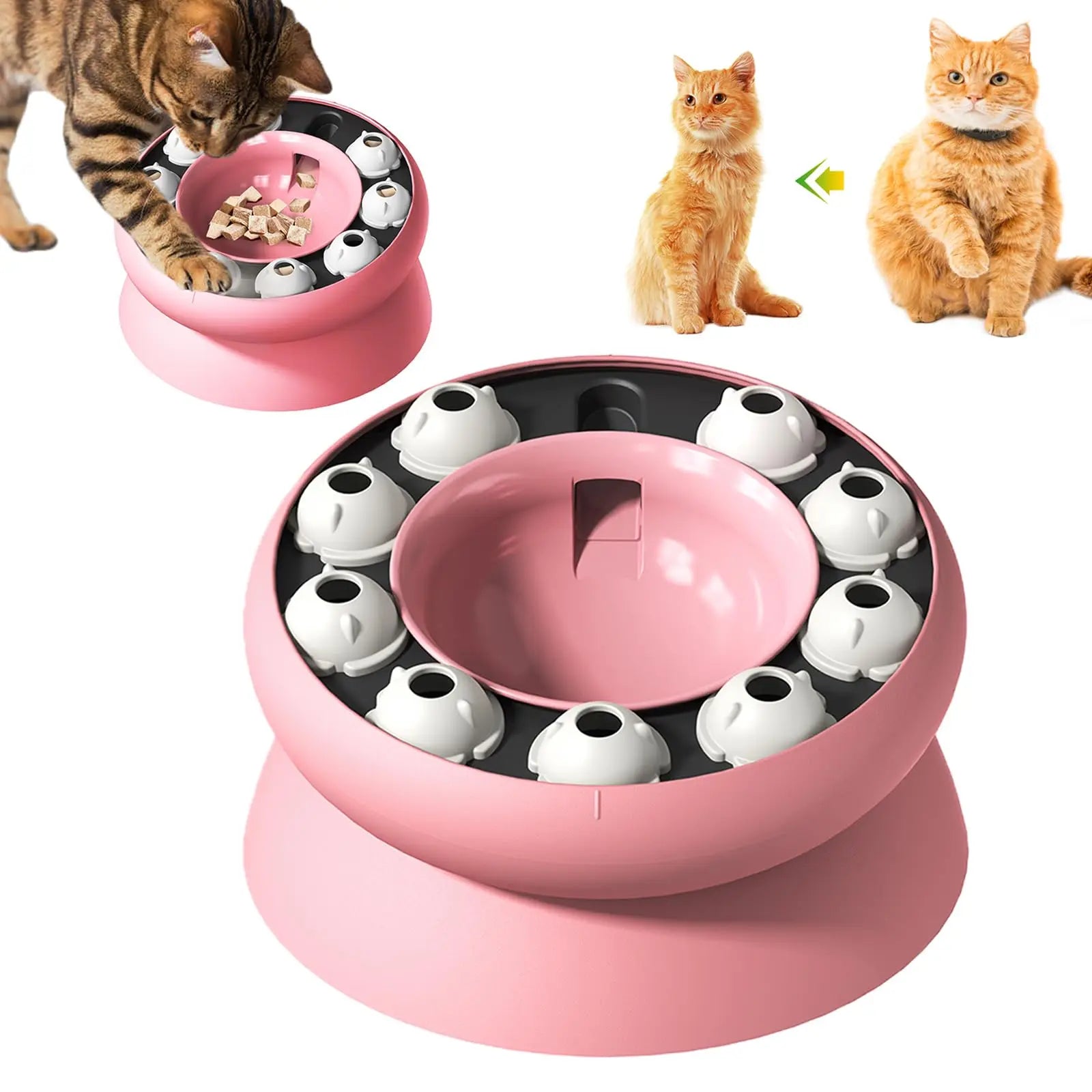 Raised Cat Dog Slow Feeder Bowl, Non-Slip Rotating Puzzle Dish