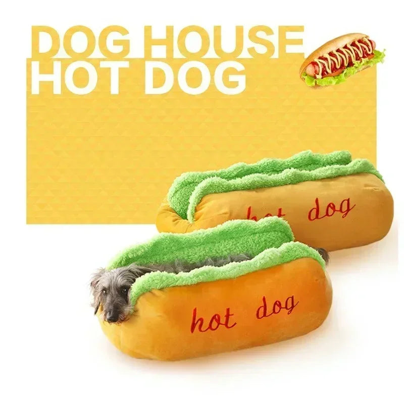 Soft Pet Bed Hot Dog House – Warm, Washable, for Cats & Dogs