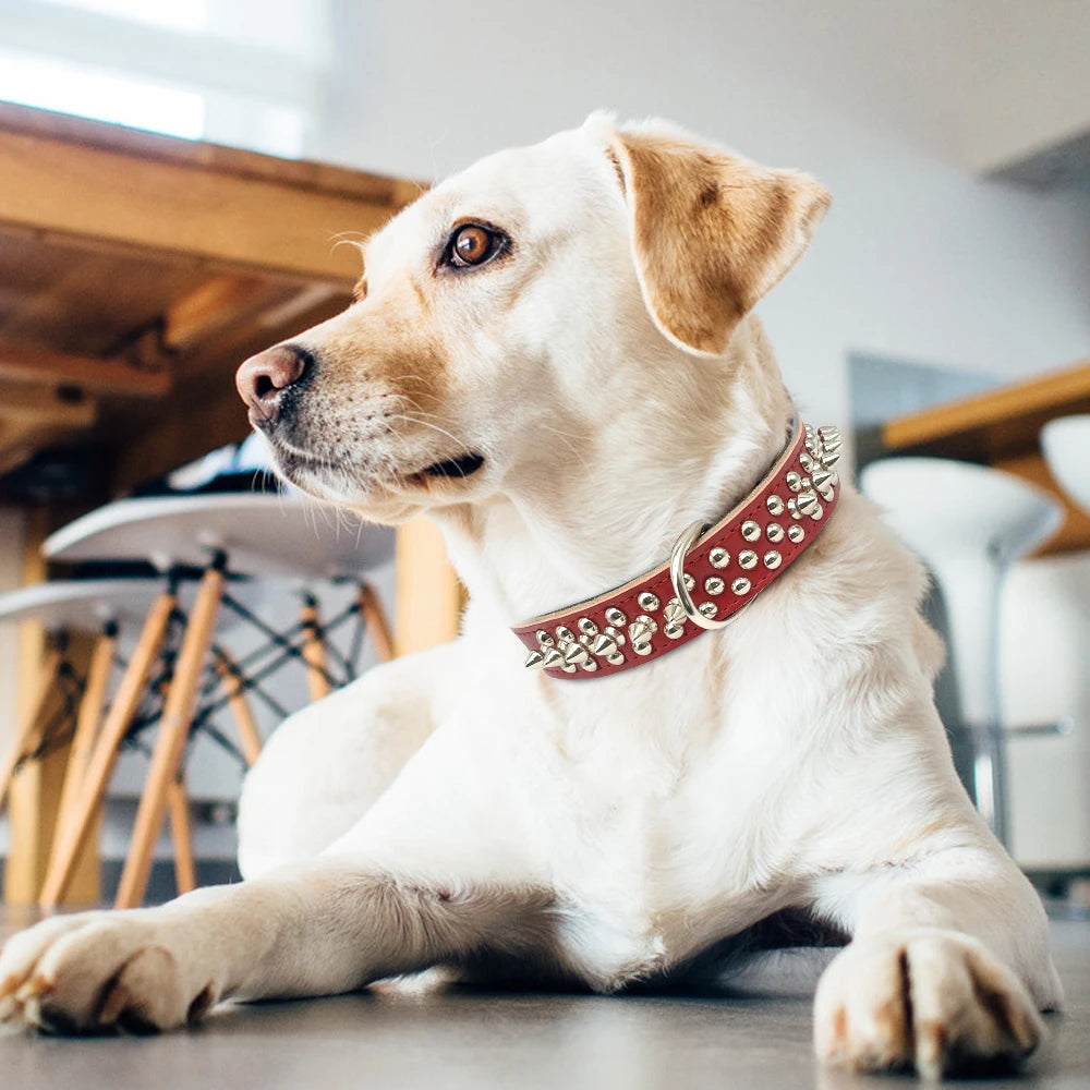Spiked Studded Leather Dog Collar Adjustable for Pets