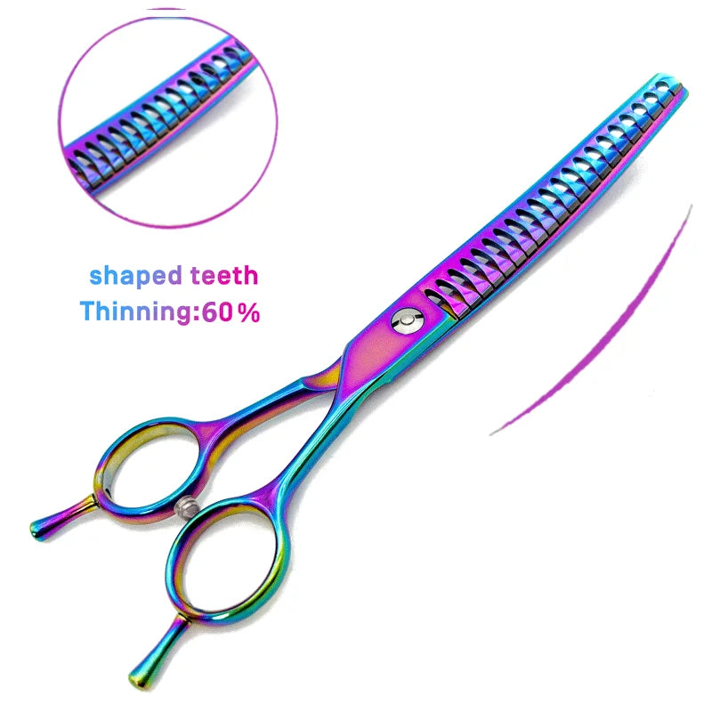 Colorful 7" Curved Thinning Shears for Dog Grooming Scissors