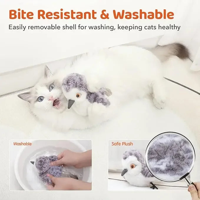 Rechargeable Chirping Flapping Bird Cat Toy with Catnip & Squeak