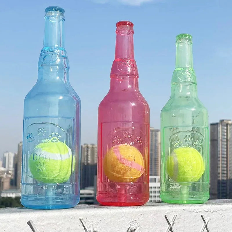 Pet Chew Toy TPR Bite-Resistant Beer Bottle with Tennis Ball