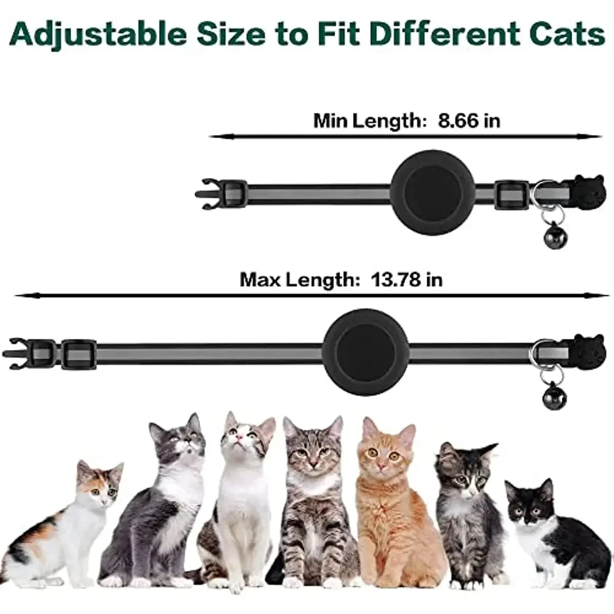 AirTag Cat Collar Reflective w/ Holder & Bell, 0.4" Breakaway