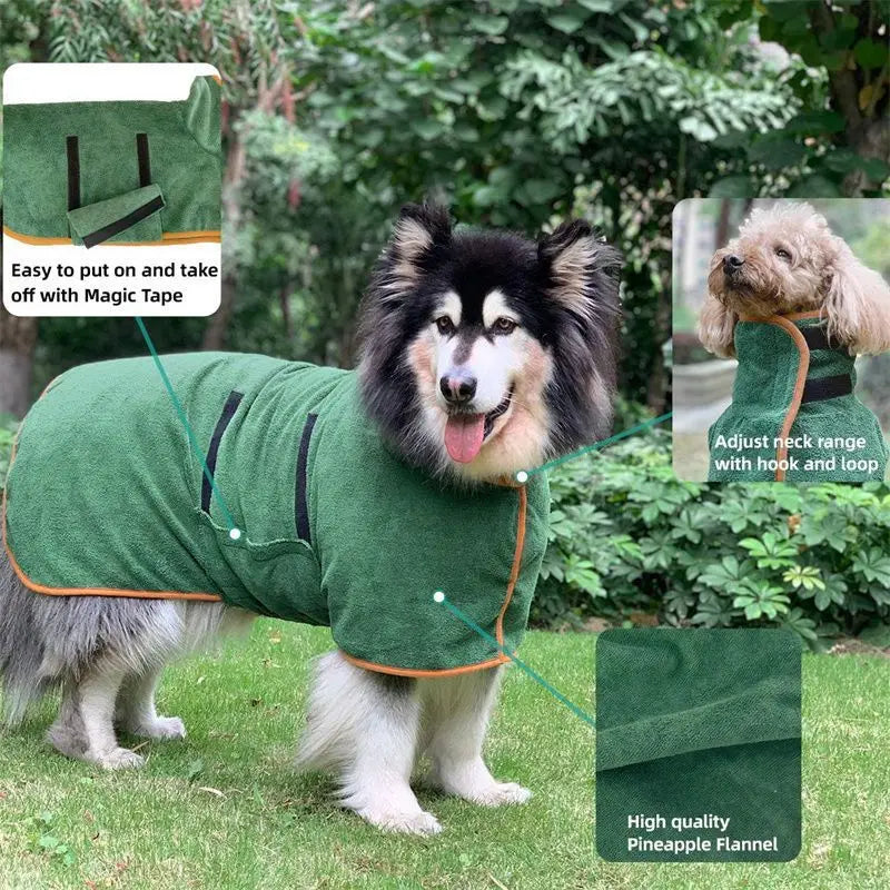 Absorbent Dog Bathrobe Towel Quick Dry Wrap for Pets