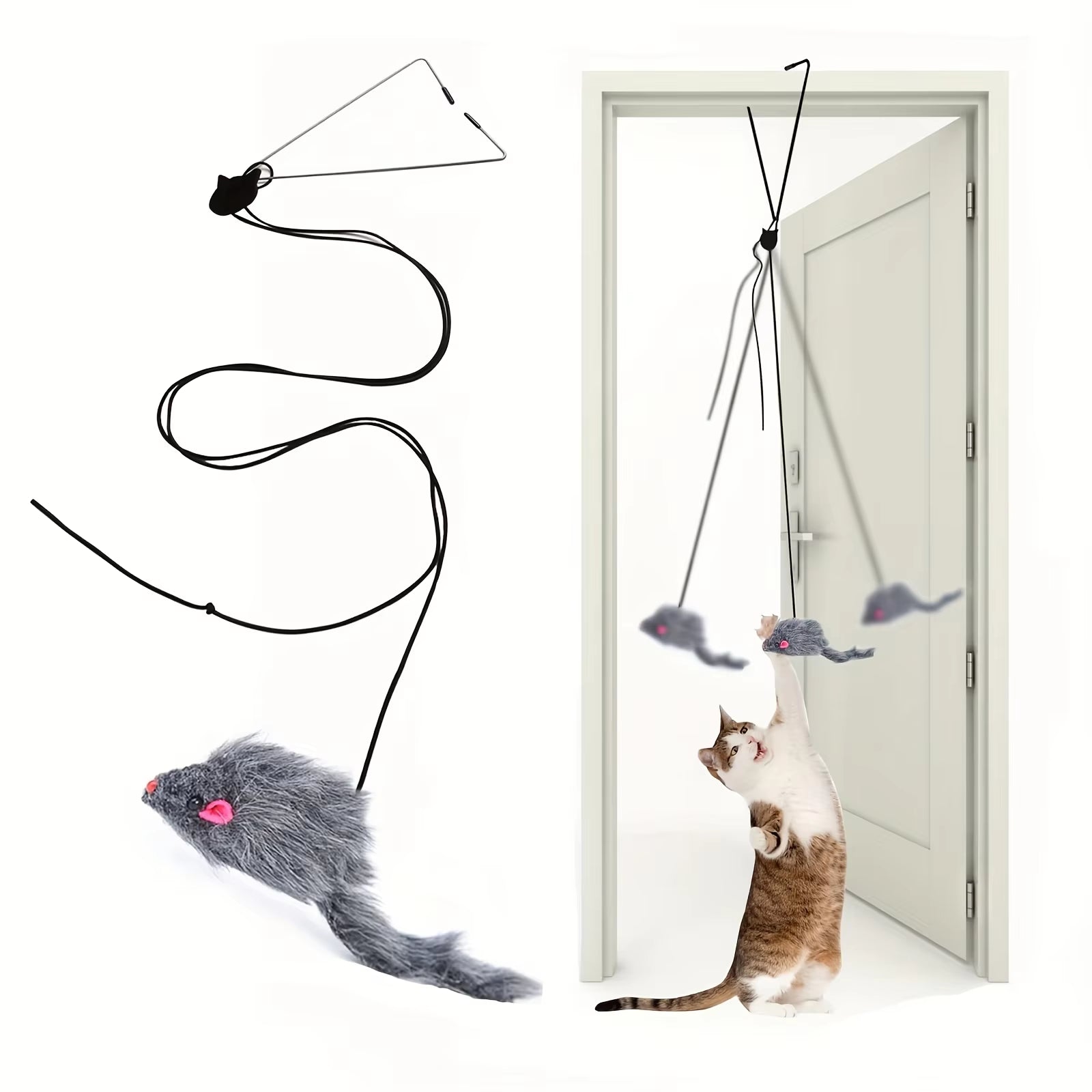 Interactive Plush Cat Teaser Toy Retractable Wand, Cartoon Design