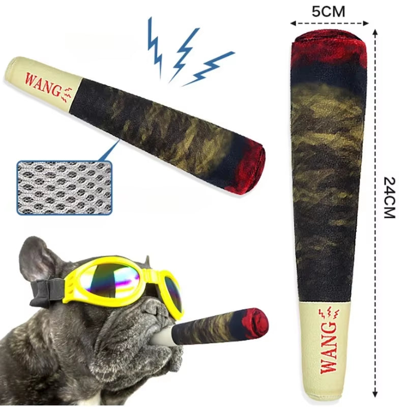 Plush Squeaky Cigar Dog Toy – Small, Chew-Resistant Fun