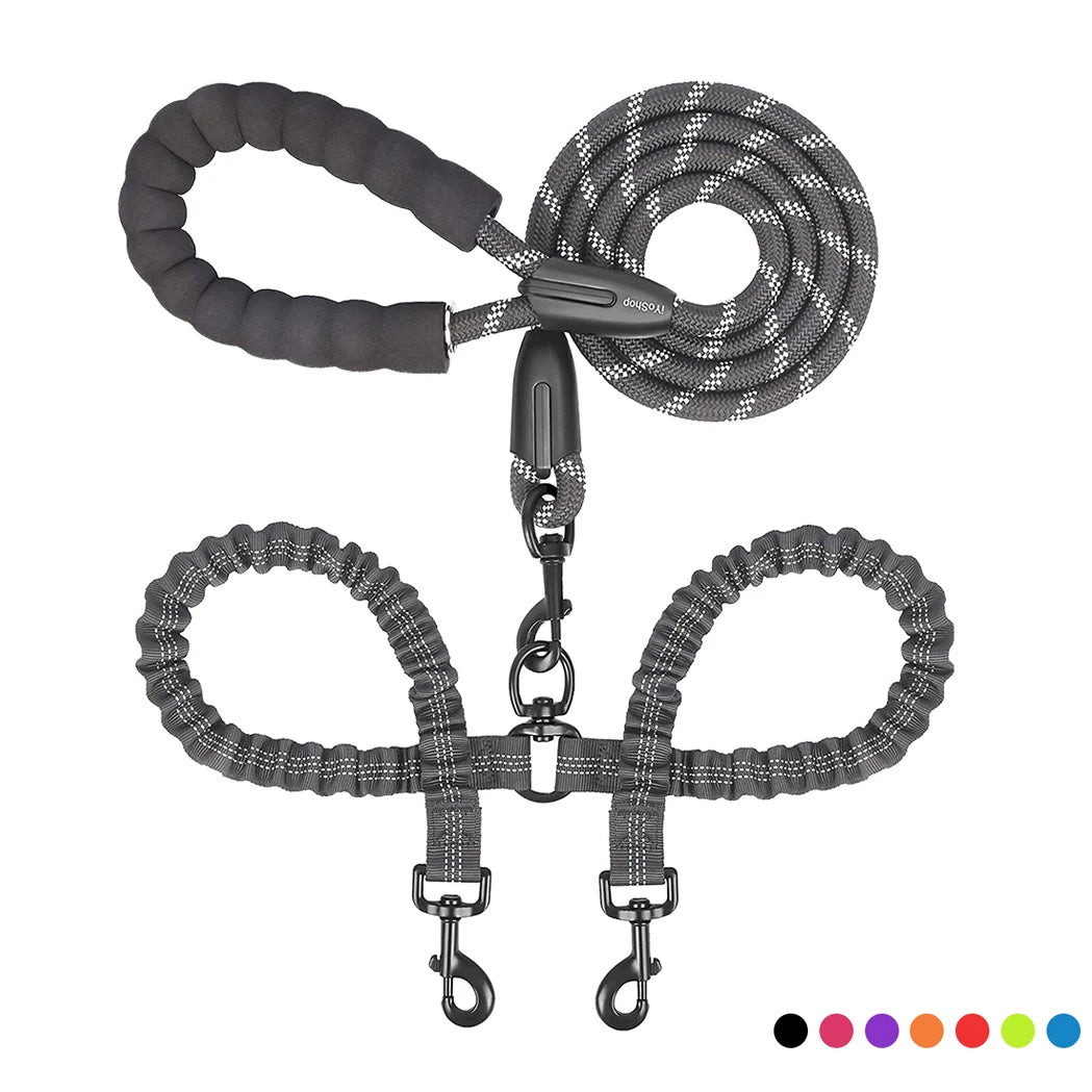 2 Dogs Leash Coupler Double Twin Lead Walking Dog Leashes
