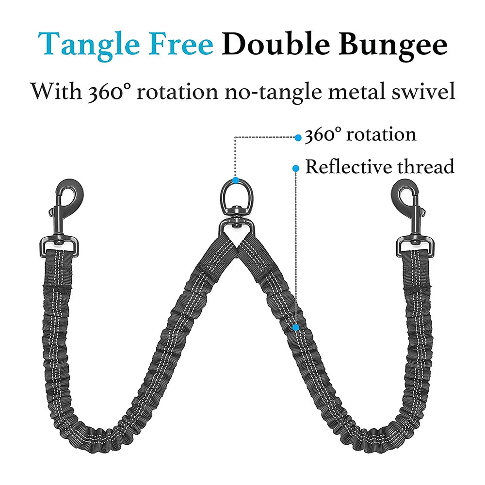 2 Dogs Leash Coupler Double Twin Lead Walking Dog Leashes
