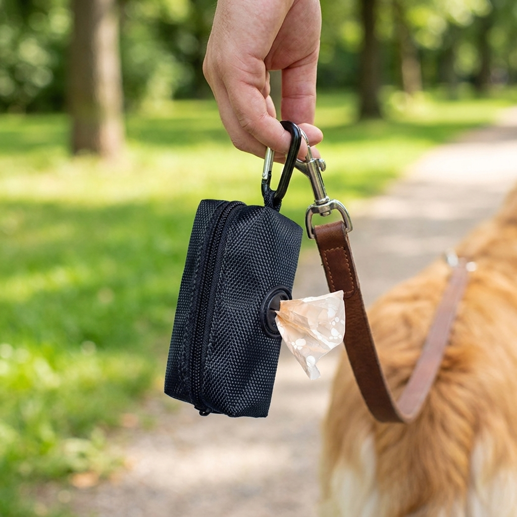 Pet Dog Poop Bag Holder with Leash Clip & Adjustable Strap