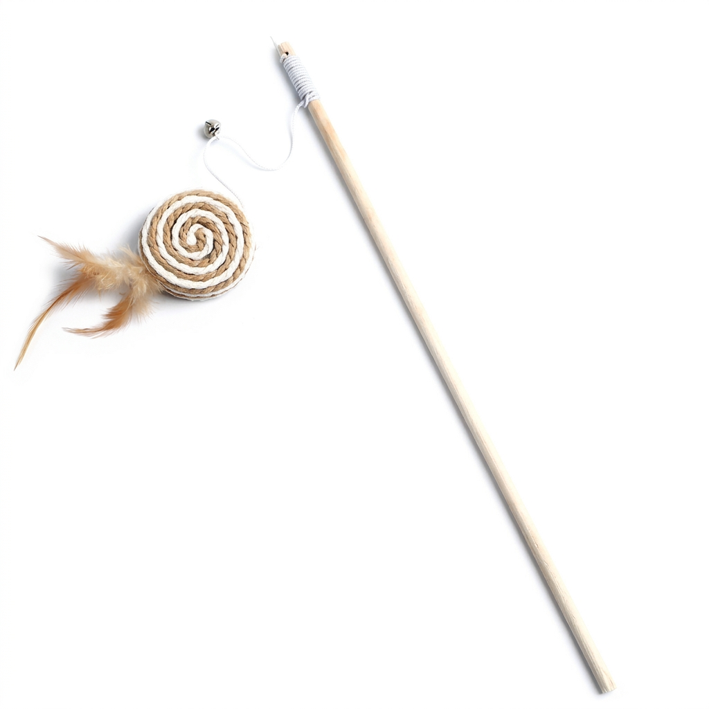 Feather Cat Wand Toy – Interactive Play with Wooden Handle