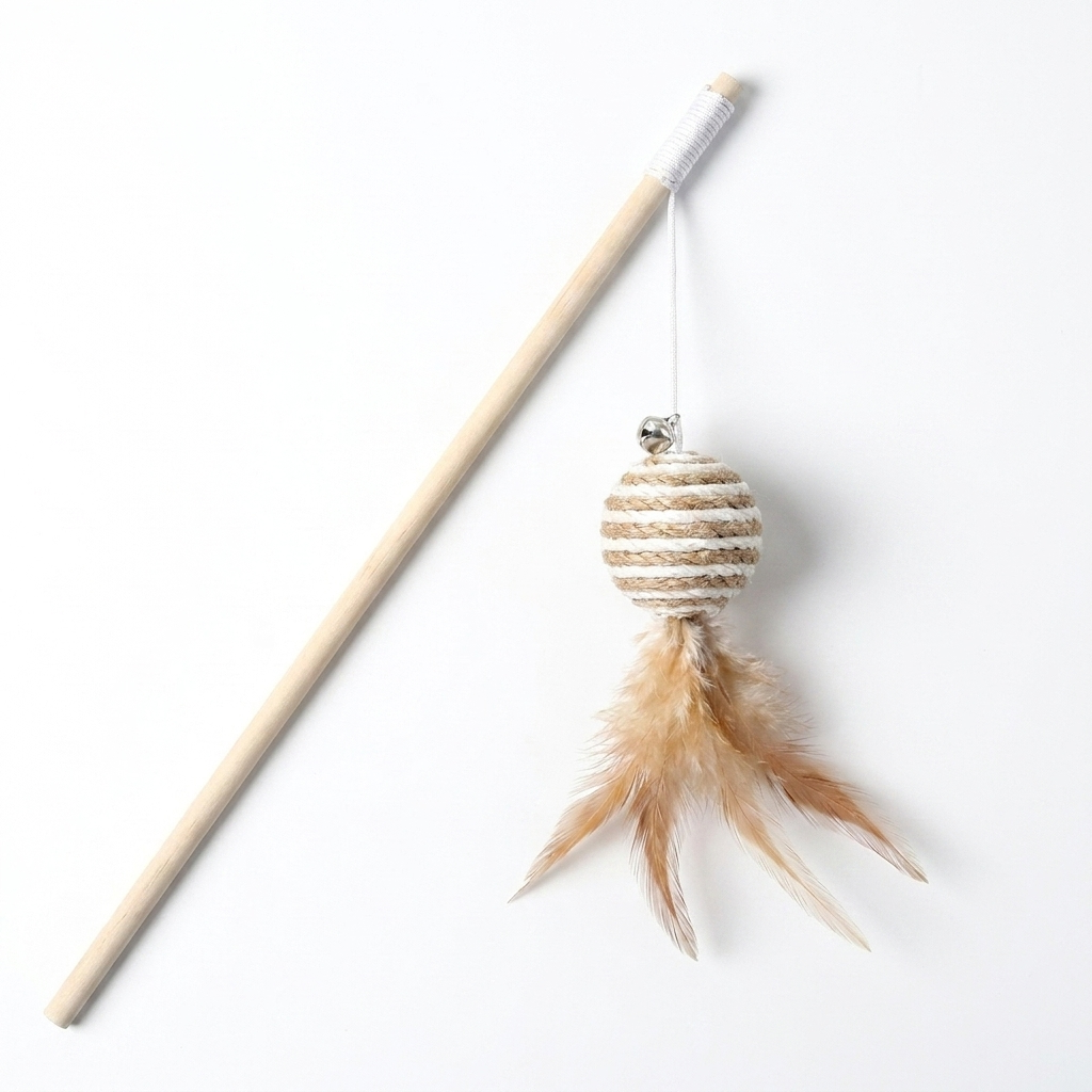 Feather Cat Wand Toy – Interactive Play with Wooden Handle