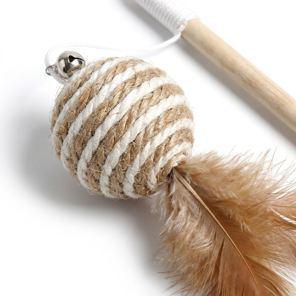 Feather Cat Wand Toy – Interactive Play with Wooden Handle