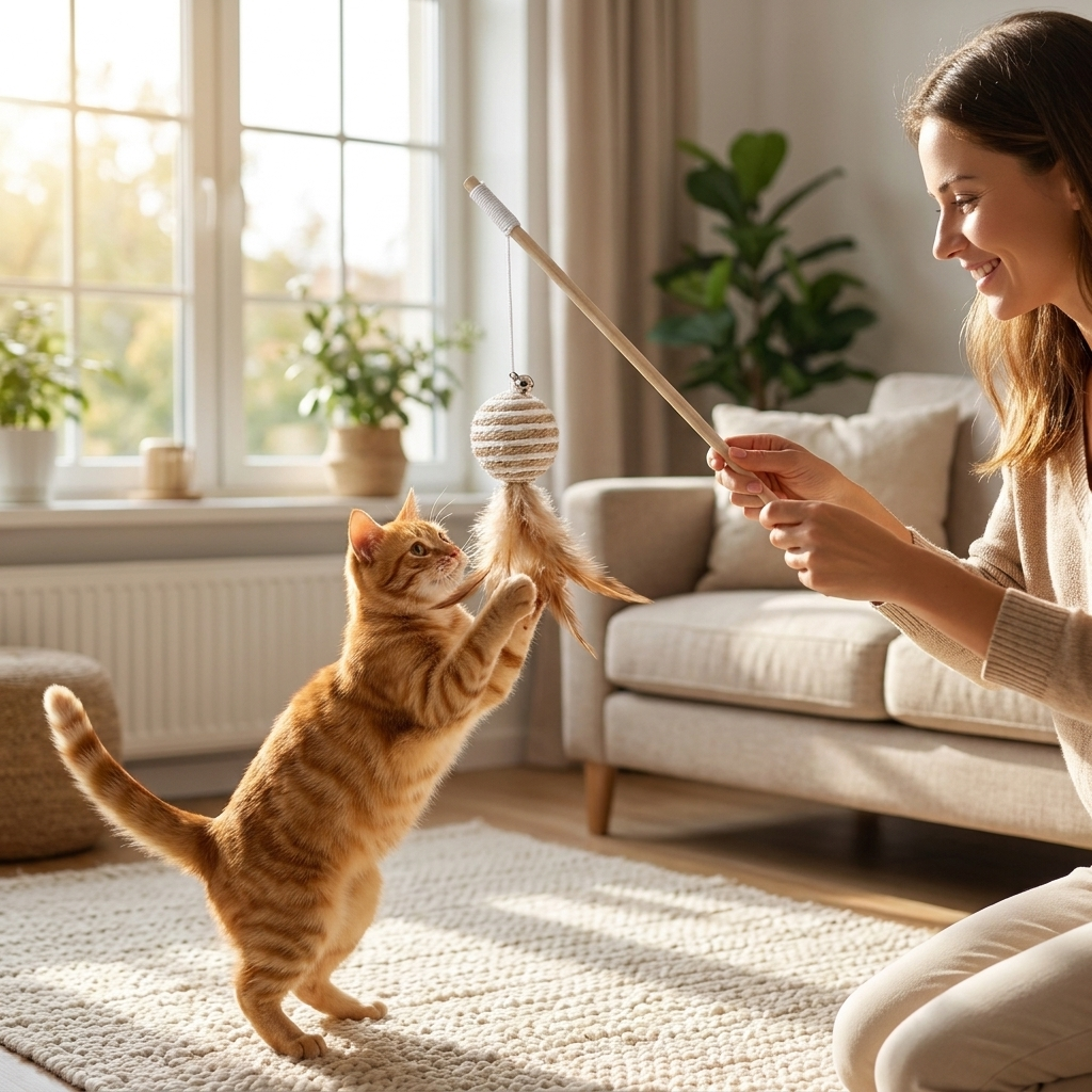 Feather Cat Wand Toy – Interactive Play with Wooden Handle