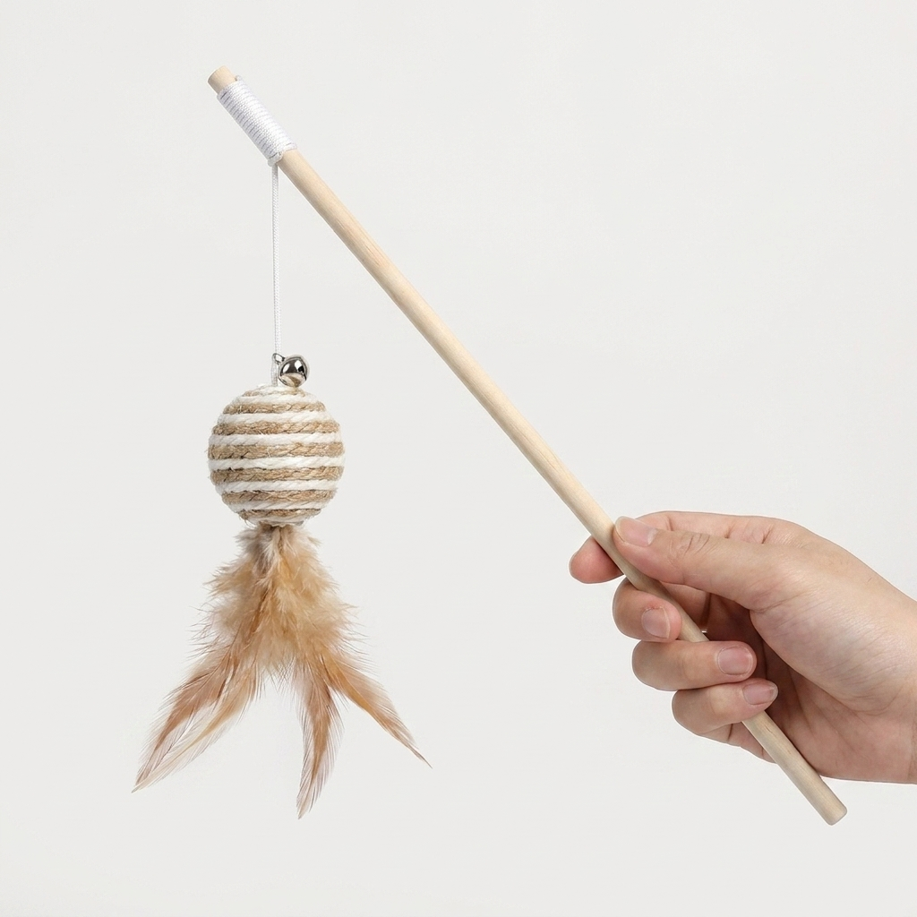 Feather Cat Wand Toy – Interactive Play with Wooden Handle