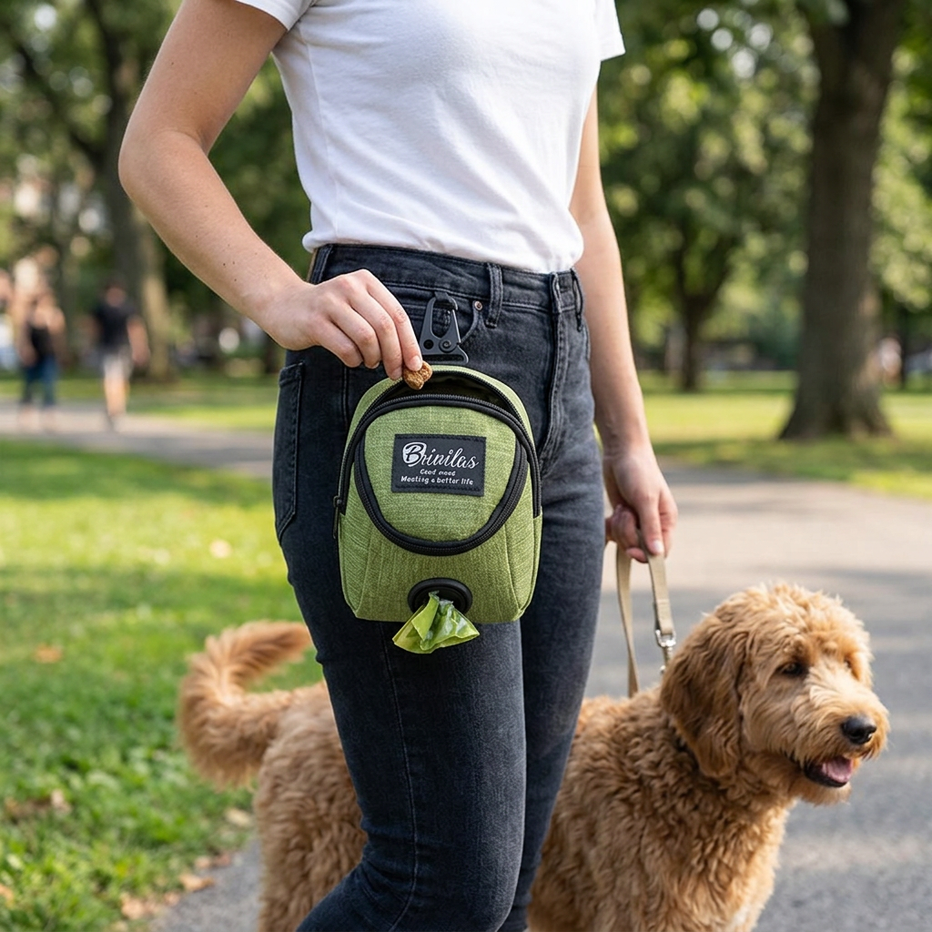 Portable Dog Treat Bag for Hands-Free Training & Walks with Waist Belt