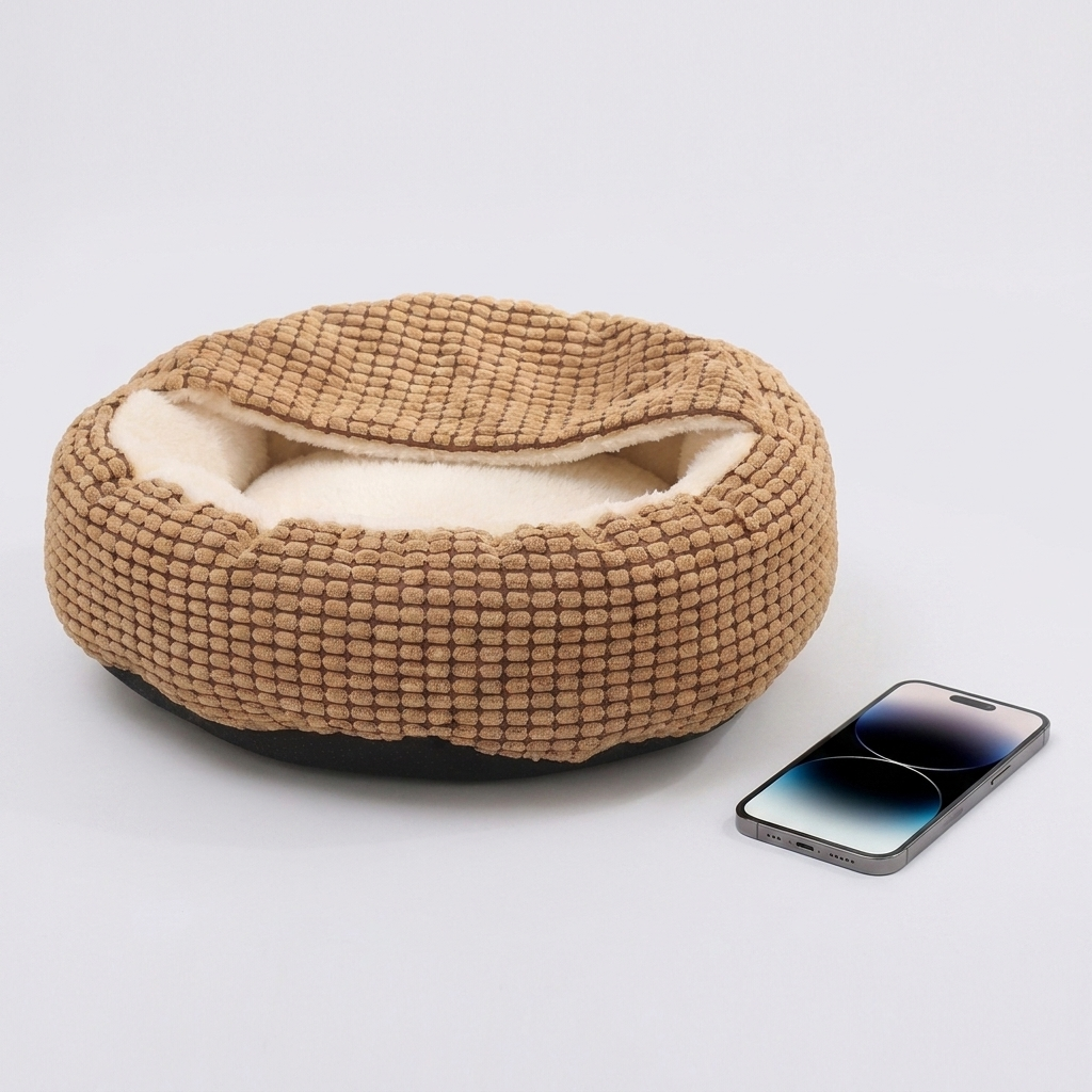Round Pet Bed – Cozy Comfort with Fluffy Plush Cushion