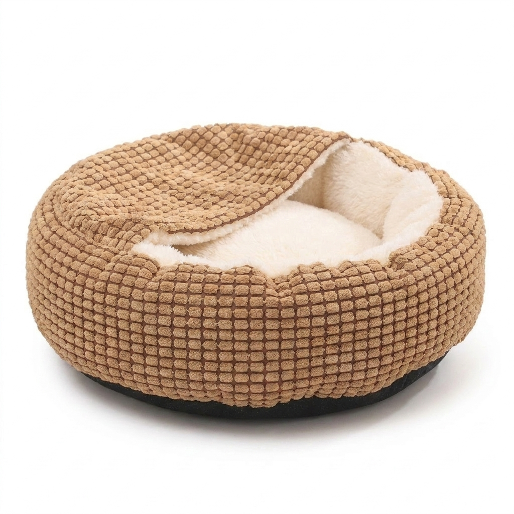Round Pet Bed – Cozy Comfort with Fluffy Plush Cushion