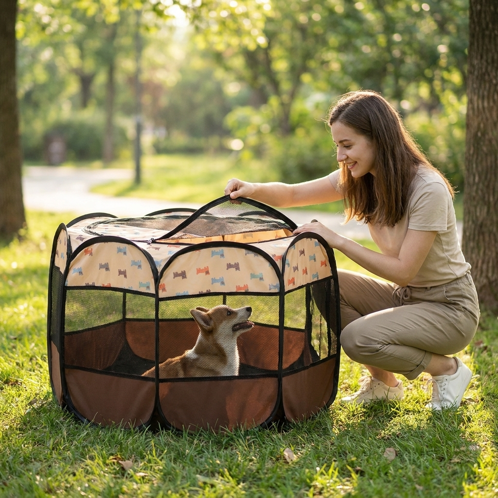 Folding Pet Playpen – Portable Outdoor Shelter with Durable Oxford Fabric